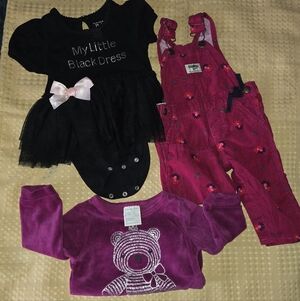 The Children's Place Black Dress and Pink Corduroy Overalls Set